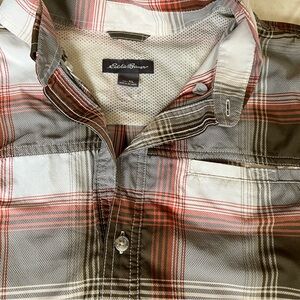 Eddie Bauer plaid outdoor lightweight Shirt nylon short sleeve  button front